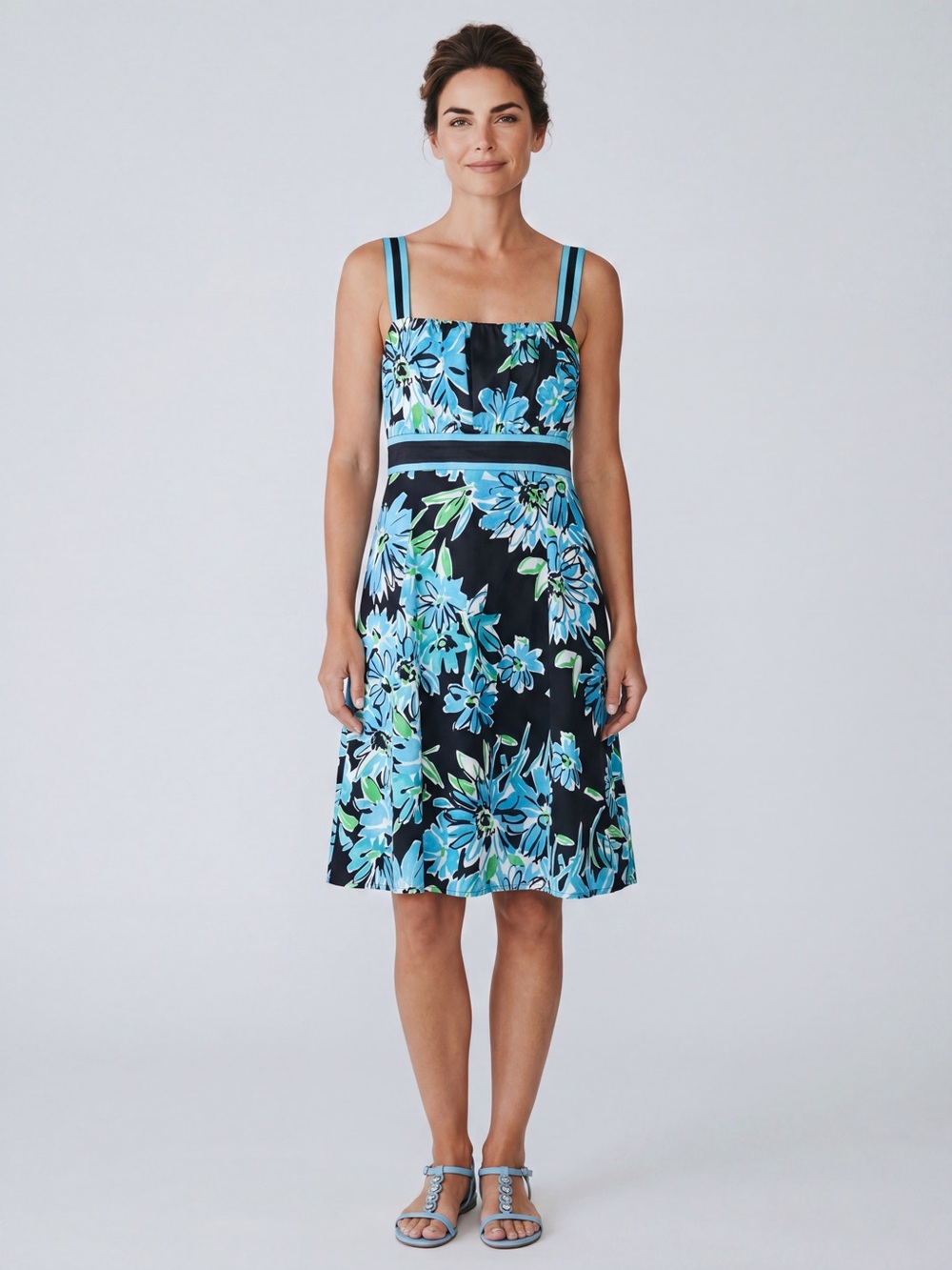 B&K Originals Blue Floral Sundress Sleeveless Y2K Cottagecore Garden Dress - Picture 1 of 11